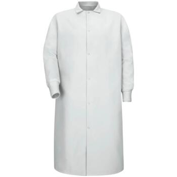 Gripper-Front Pocketless Butcher Coat With Knit Cuffs Thumbnail